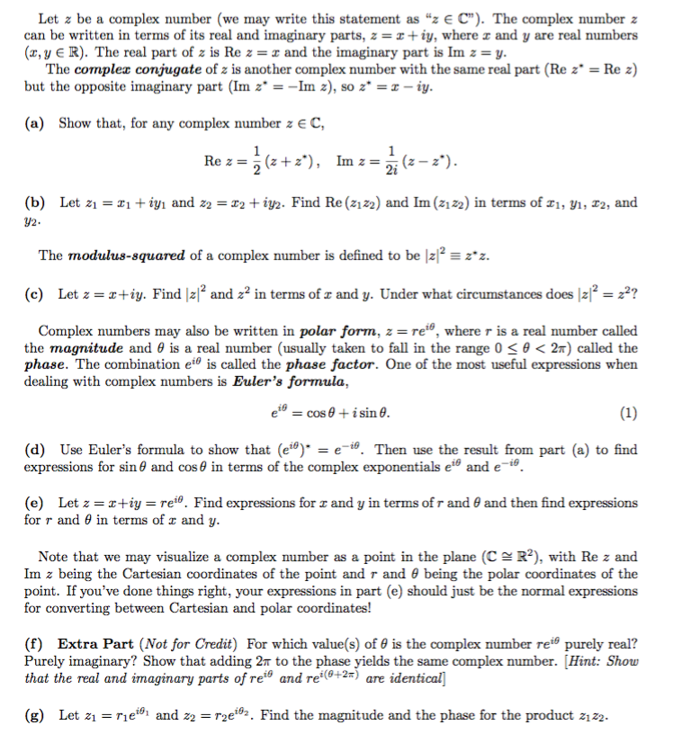 Solved Let Z Be A Complex Number We May Write This State Chegg Com