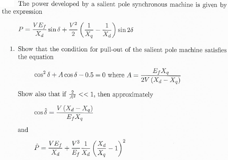 Solved The Power Developed By A Salient Pole Synchronous