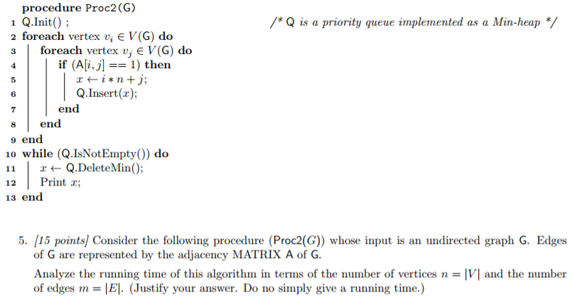 Procedure Proc2 G 1 Q Init 2 Foreach Vertex V E Chegg Com