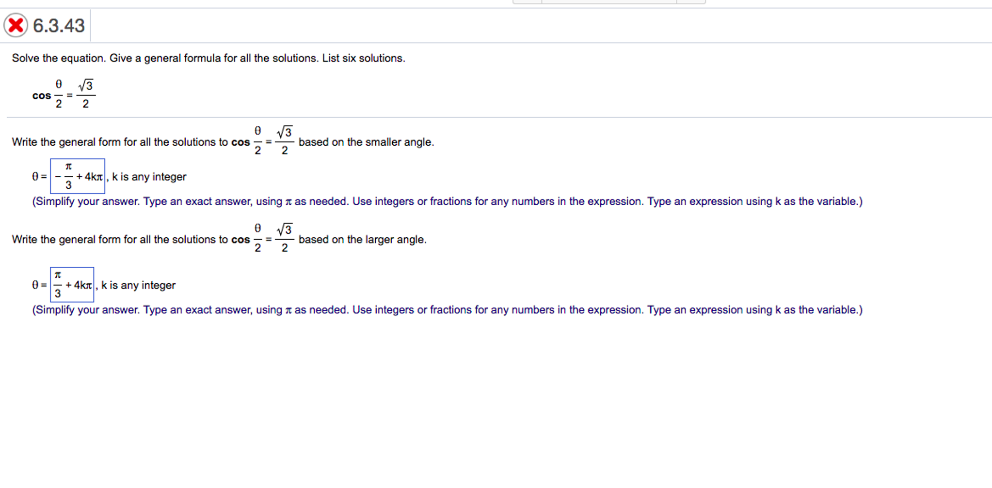 Solve The Equation Give A General Formula For All Chegg Com