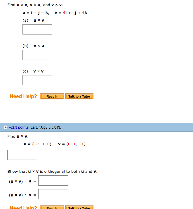 Solved Find U Times V V Times U And V Times V U I Chegg Com