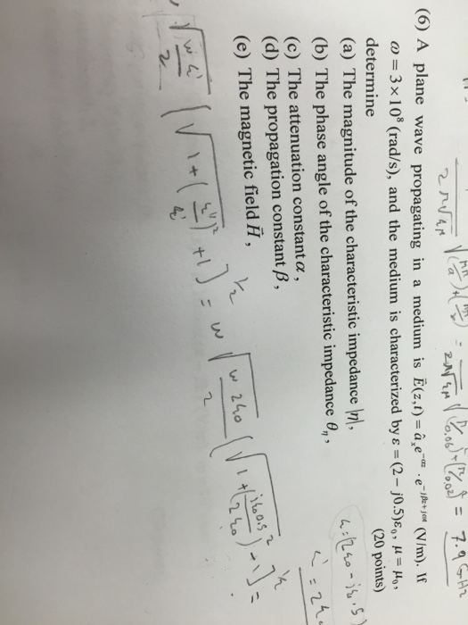 Solved A Plane Wave Propagating In A Medium Is E Z T A Chegg Com
