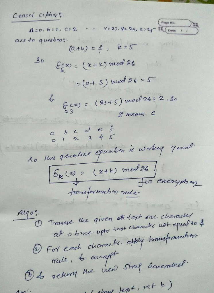Question & Answer: Write an algorithm that generates a Caesar cipher-a secret message in which each letter is replaced by the one..... 1