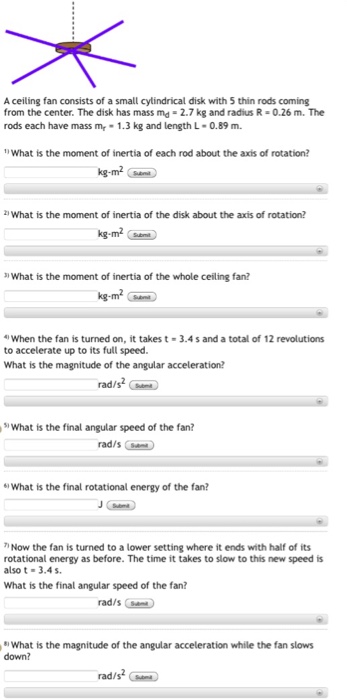 Solved A Ceiling Fan Consists Of A Small Cylindrical Disk