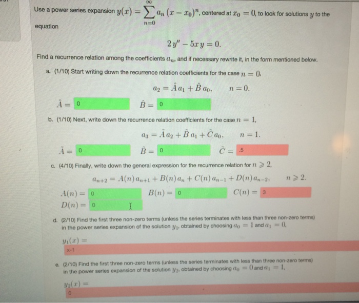 Solved Use A Power Series Expansion Y X Summation N Chegg Com