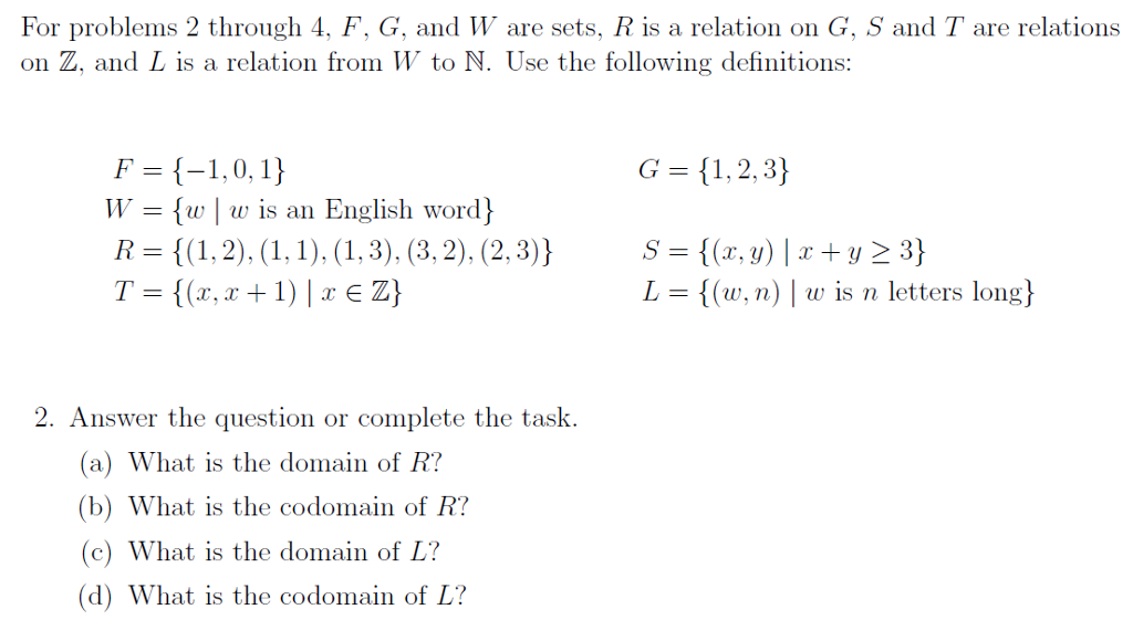 For Problems 2 Through 4 F G And W Are Sets R Is Chegg Com