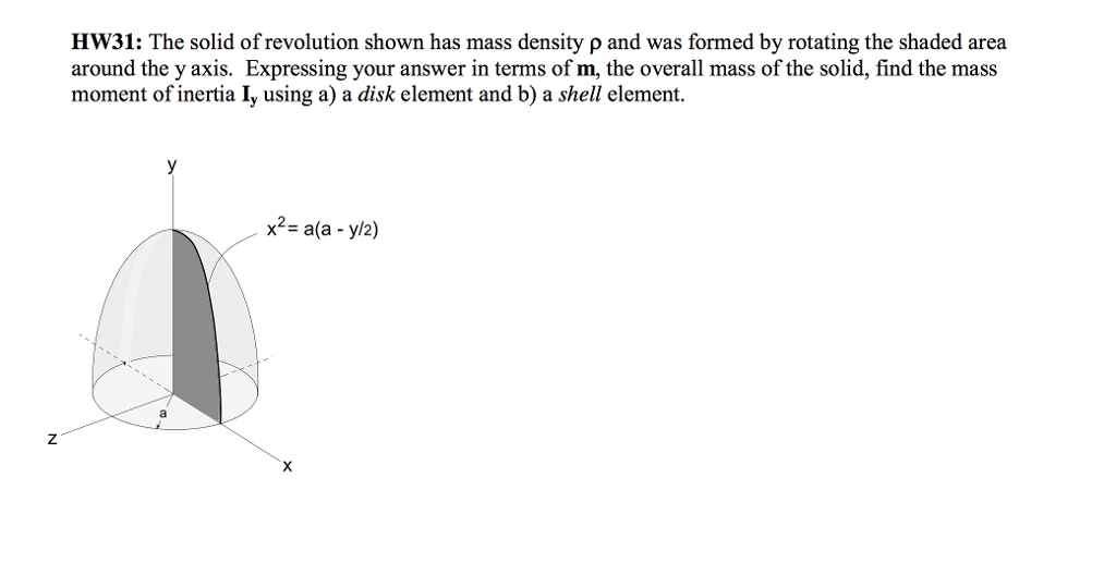 Solved Hw31 The Solid Of Revolution Shown Has Mass Densi