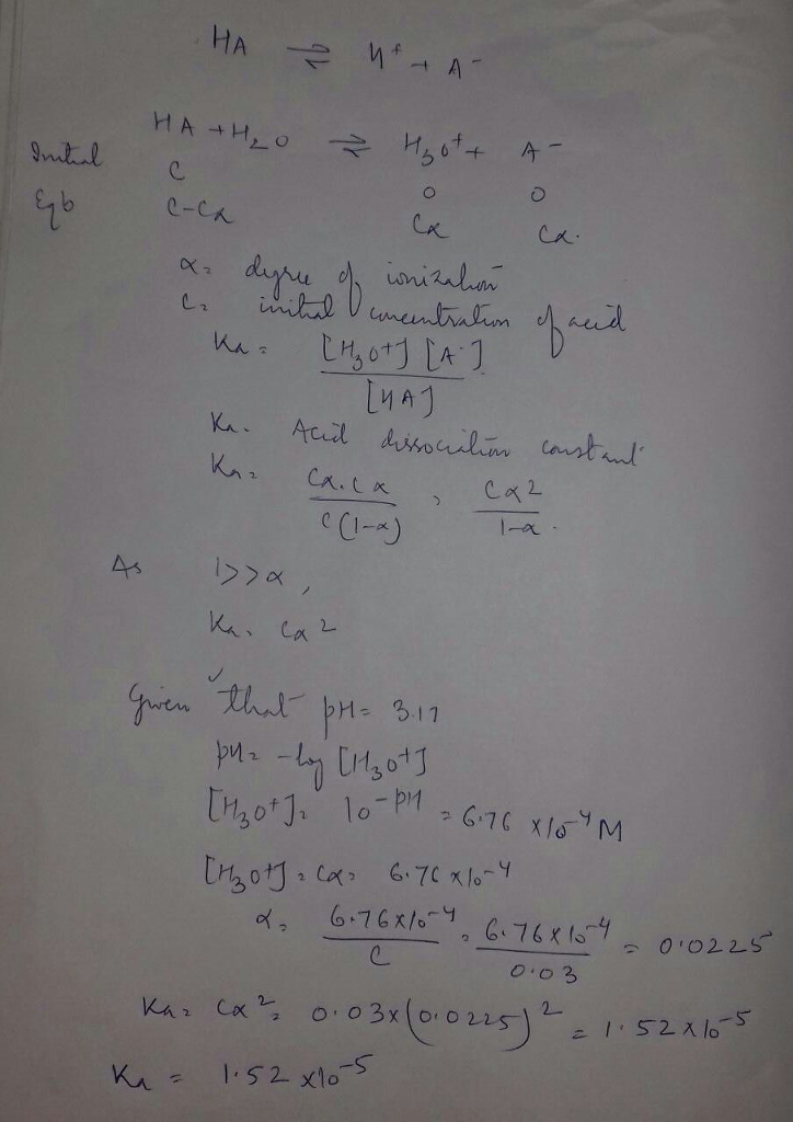 Question & Answer: A 0.0300 M solution of butanoic acid has a pH = 3.17. The acid ionization constant of butanoic..... 1