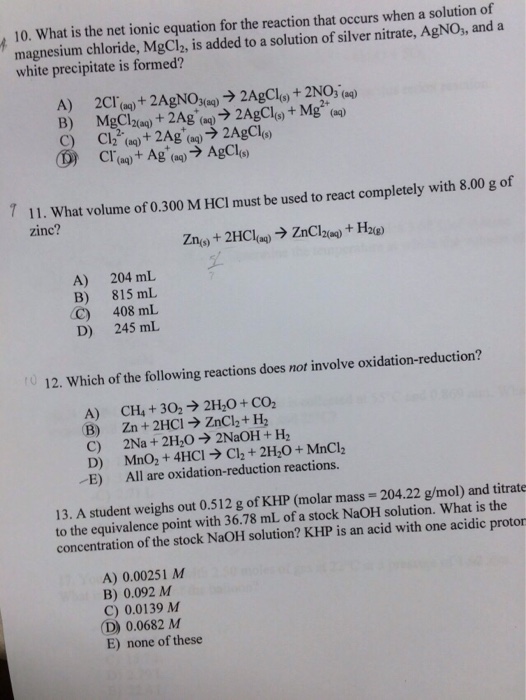 Solved What Is The Net Ionic Equation For The Reaction Th Chegg Com