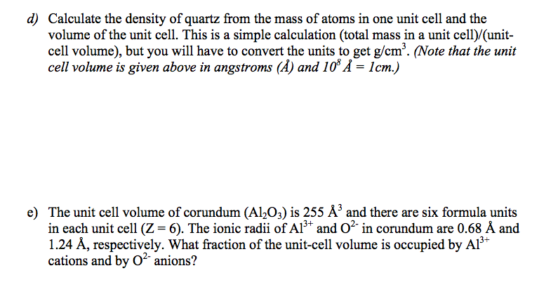 Solved D Calculate The Density Of Quartz From The Mass O Chegg Com