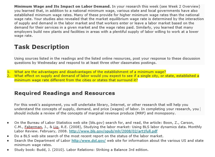 Solved Minimum Wage And Its Impact On Labor Demand In Yo
