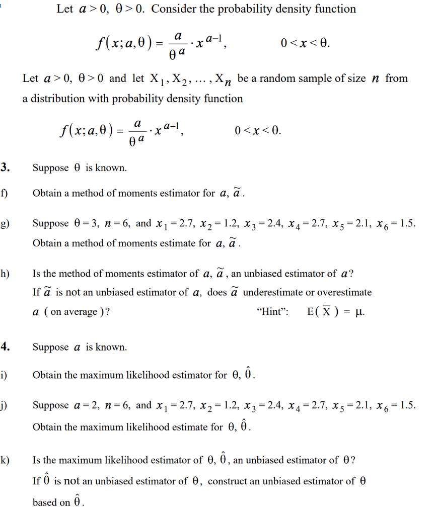 Let A 0 8 O Consider The Probability Density Chegg Com