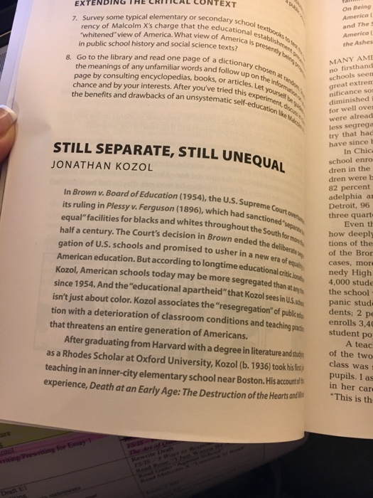 Separate And Still Unequal >> I Need To Do An Essay Of Kozol Still Separate St Chegg Com Separate And Still Unequal >> I Need To Do An Essay Of Kozol Still Separate St Chegg Com