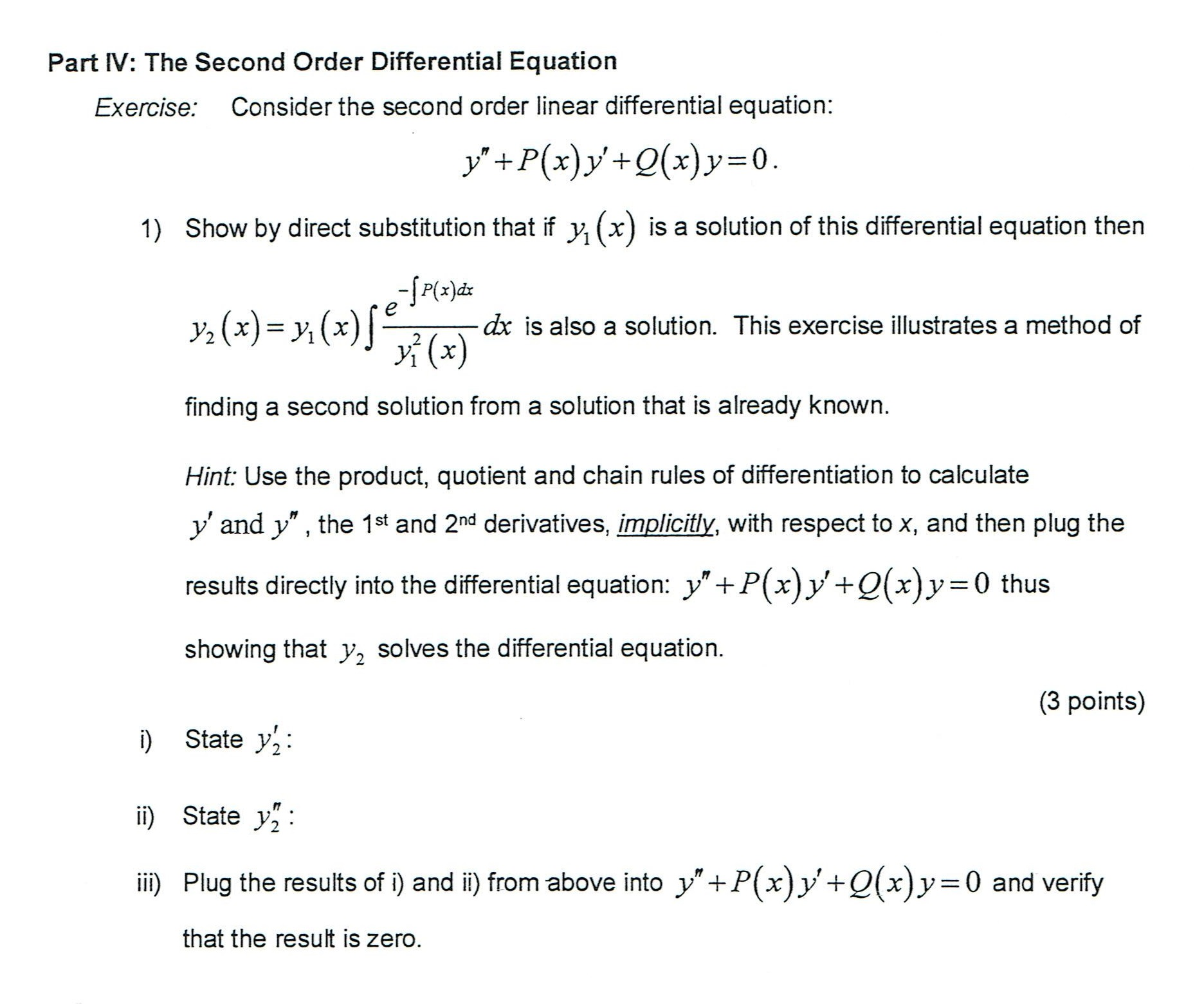 Solved Consider The Second Order Linear Differential Equa Chegg Com