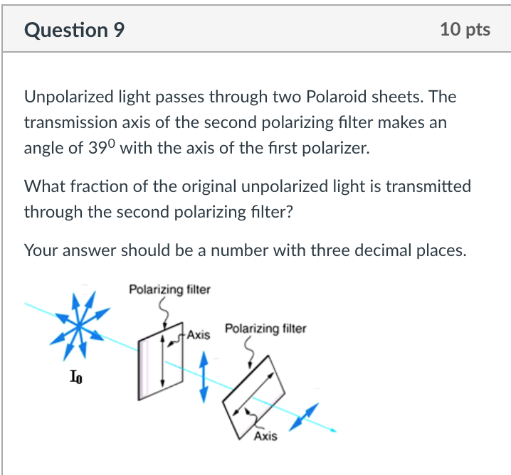 Solved Question 9 10 Pts Unpolarized Light Passes Through Chegg Com