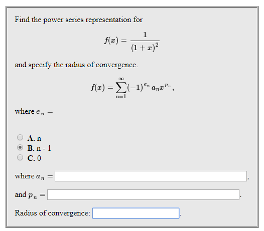 Solved Find The Power Series Representation For A 1 F Z Chegg Com