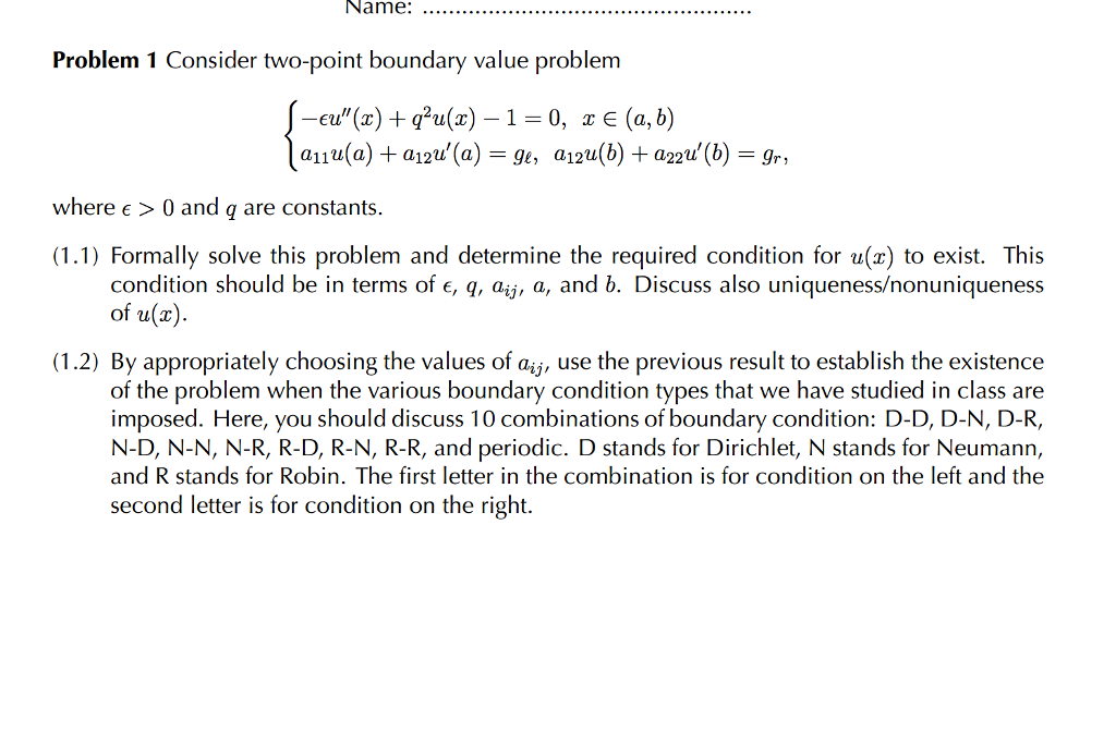 Solved Consider Two Point Boundary Value Problem U X Chegg Com