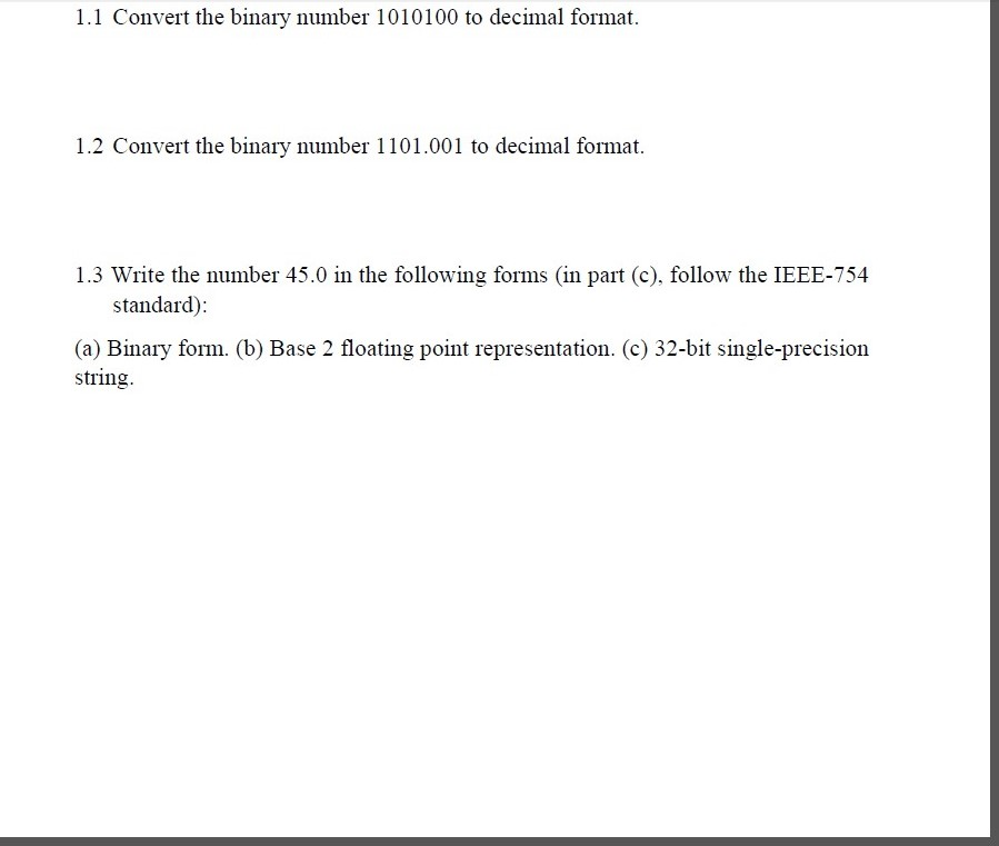 1 Convert Convert The Binary Number 1010100 To Decimal Format 1 2 Convert The Binary Number 1 Convert Convert The Binary Number 1010100 To Decimal Format 1 2 Convert The Binary Number
