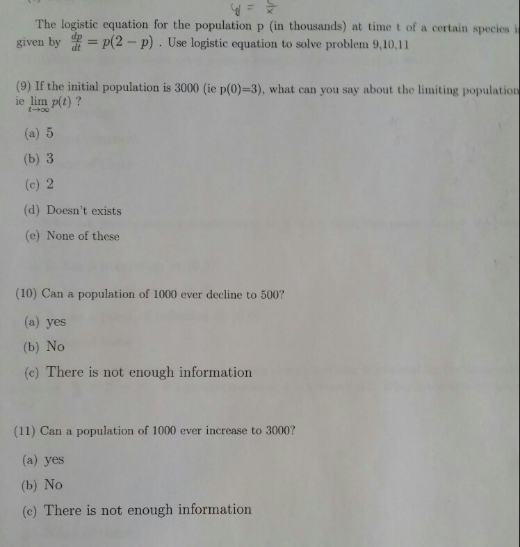 Solved The Logistic Equation For The Population P In Chegg Com