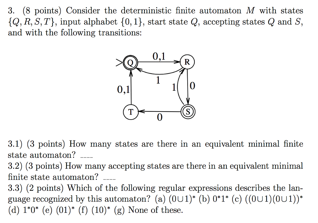 8 Points Consider The Deterministic Finite Automaton M With States 1q 8 Points Consider The Deterministic Finite Automaton M With States 1q