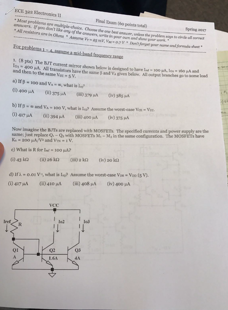 Solved: ECE 322 Electronics II Final Exam (60 Points Total... | Chegg.com