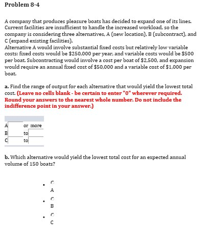 Problem 8 4 A Pany That Produces Pleasure Boats Chegg 