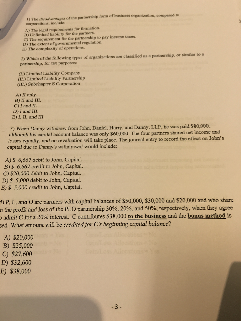 1) Form Solved: The Of Bus The Of Partnership ... Disadvantage