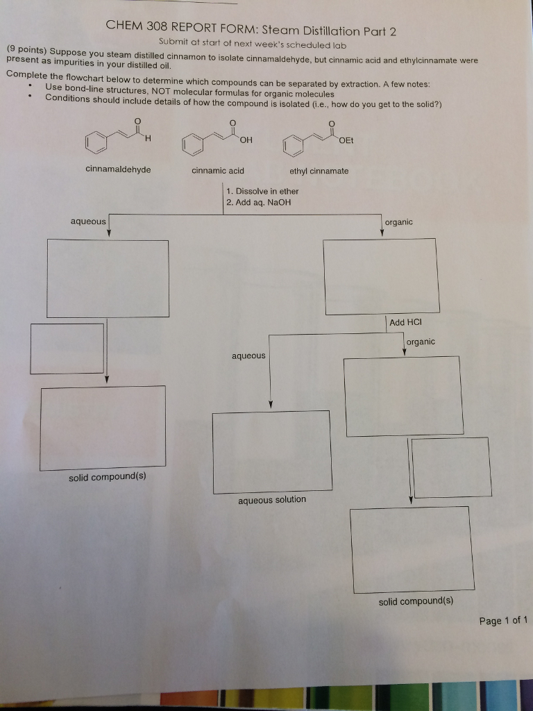 Solved Chem 308 Report Form Steam Distillation Part 2 Su Chegg
