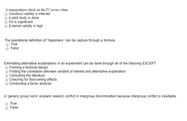 Solved A Manipulation Check On The Iv Occurs When O Const