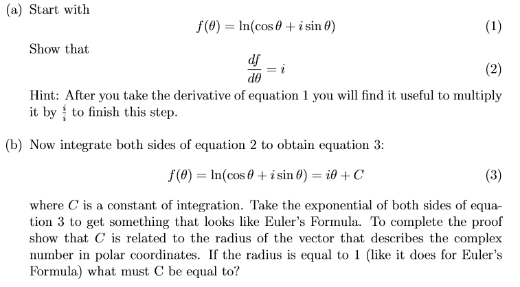 Solved This Problem Oﬀers A Derivation Of Euler S Formula Chegg Com
