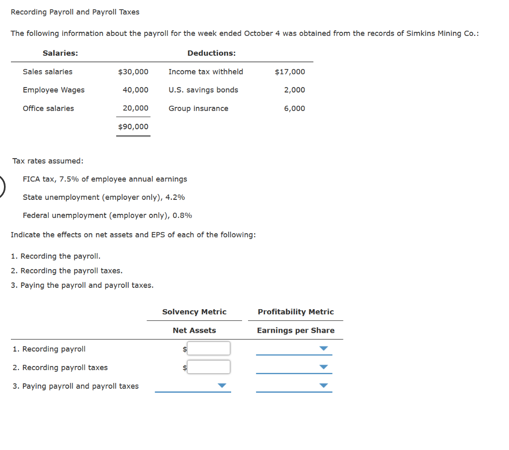 Solved Recording Payroll And Payroll Taxes The Following | Chegg.com