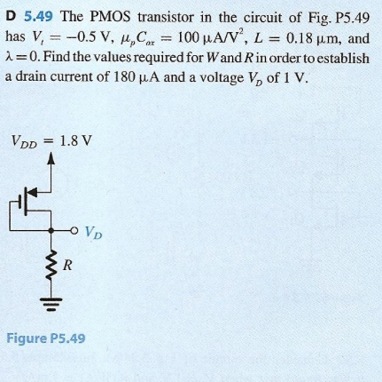 Solved The Pmos Transistor In The Circuit Of Fig P5 49 H Chegg Com