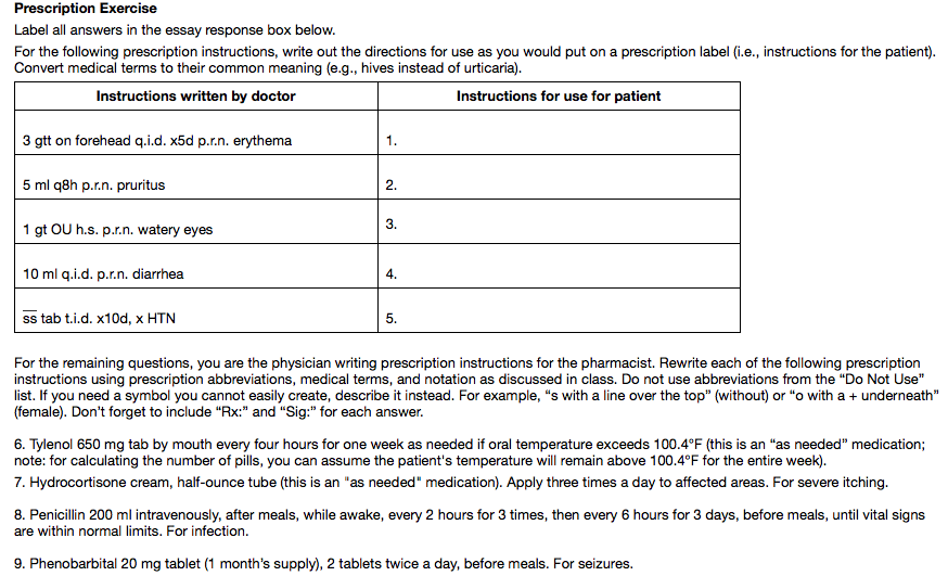 Prescription Exercise Label All Answers In The Essay Chegg Com