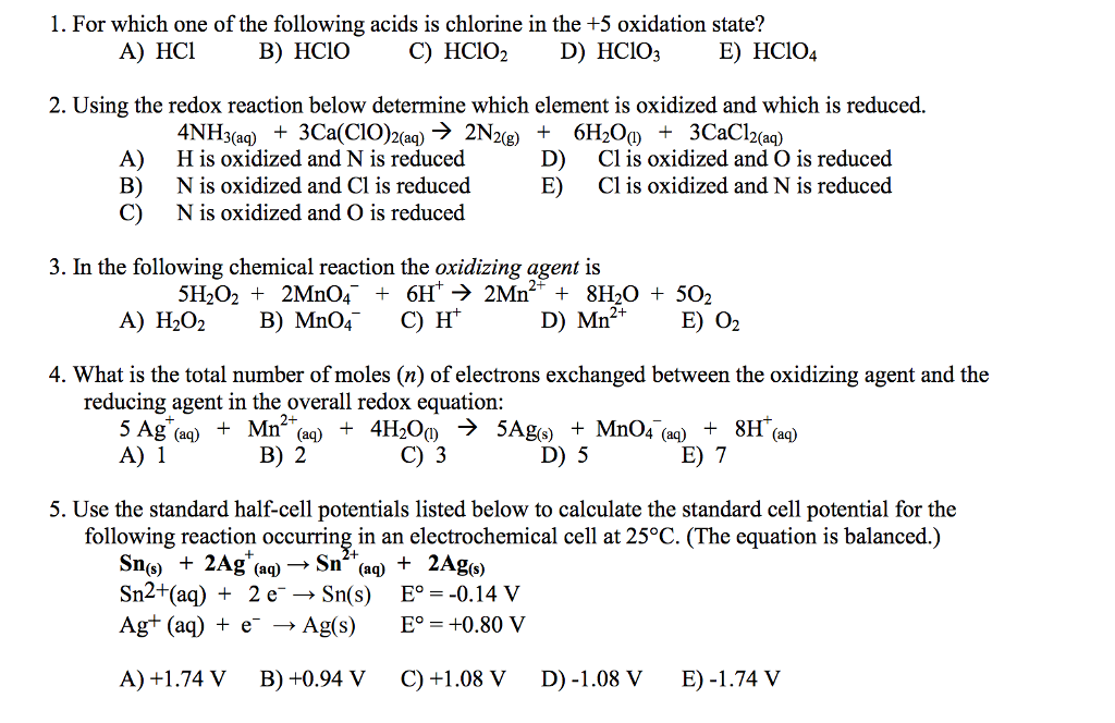 Solved For Which One Of The Following Acids Is Chlorine I Chegg Com