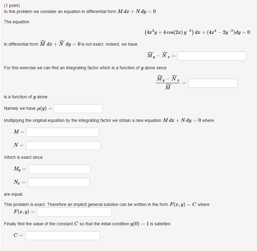 Solved 1 Point In This Problem We Consider An Equation Chegg Com