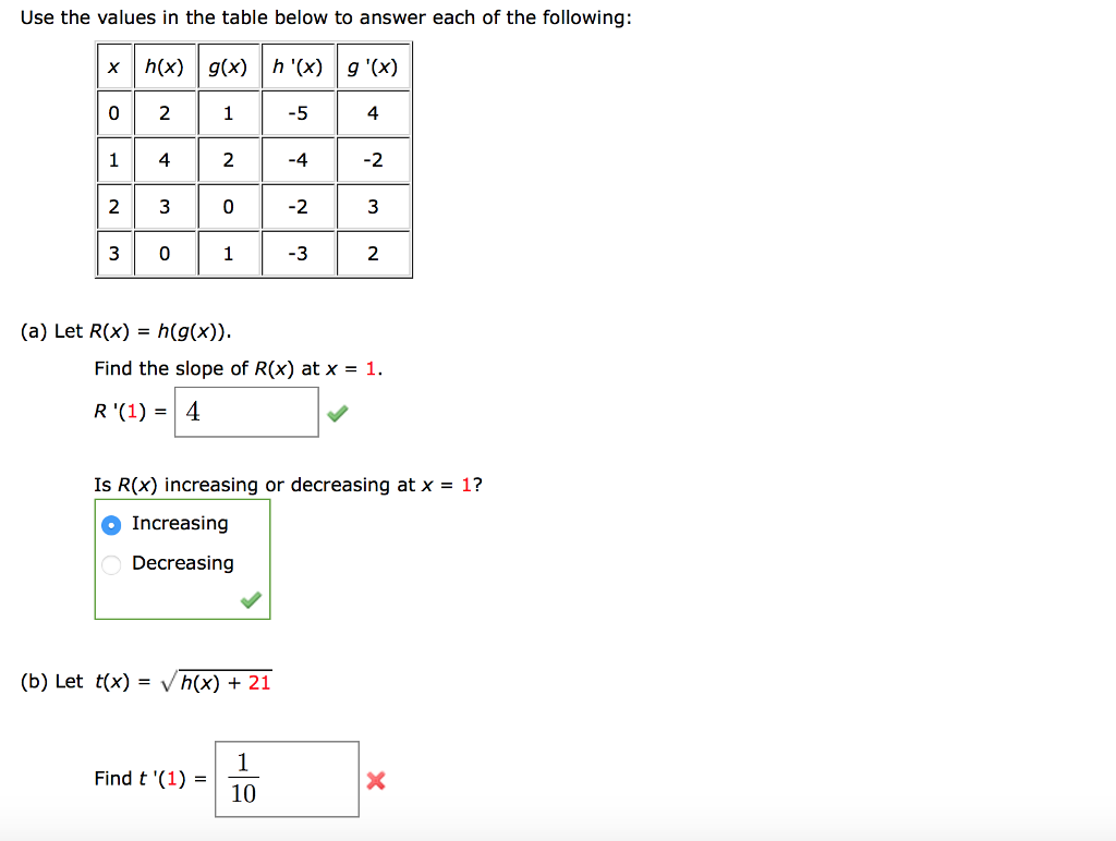 Solved Use The Values In The Table Below To Answer Each O Chegg Com