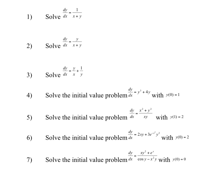 Solved Solve Dy Dx 1 X Y Solve Dy Dx Y X 1 Y Solve The Chegg Com