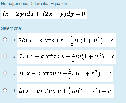Homogeneous Differential Equation X 2y Dx 2x Chegg Com