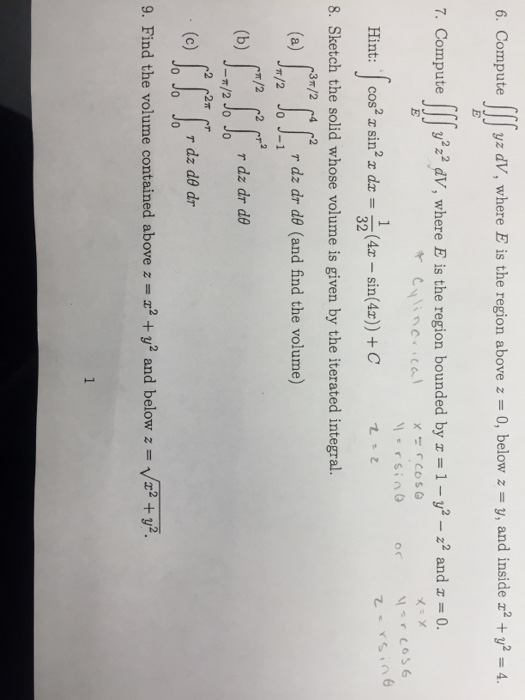 Solved Compute Integral Integral E Integral Yz Dv Where Chegg Com