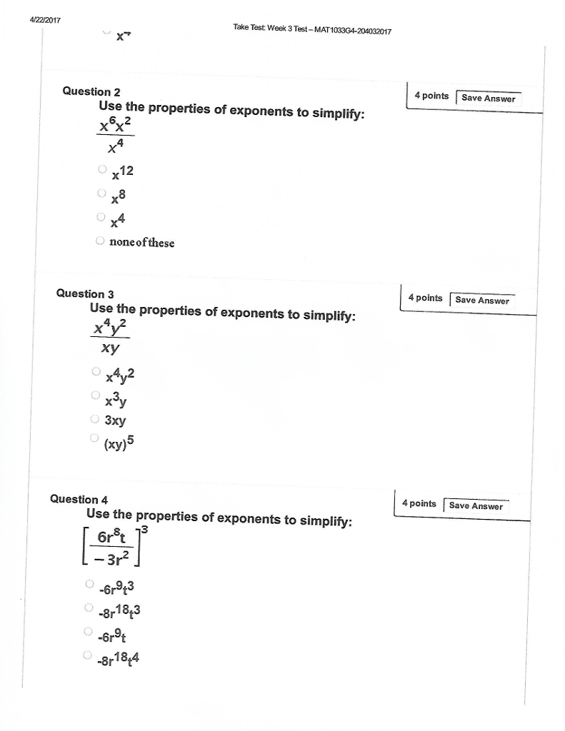 Use The Properties Of Exponents To Simplify X 6 Chegg Com