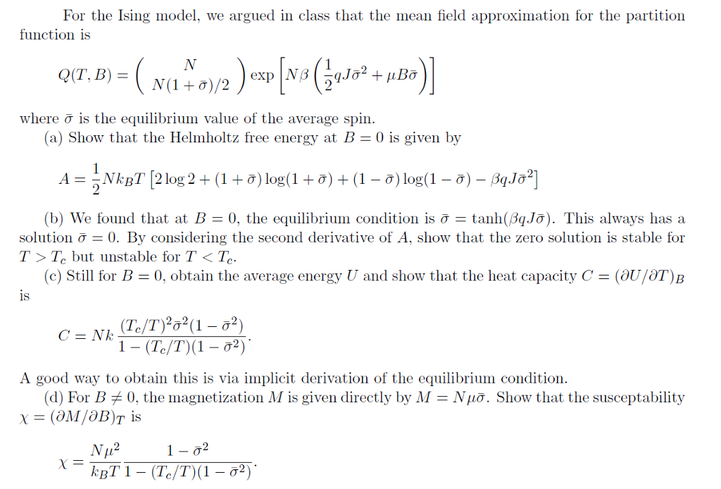 For The Ising Model We Argued In Class That The M Chegg Com
