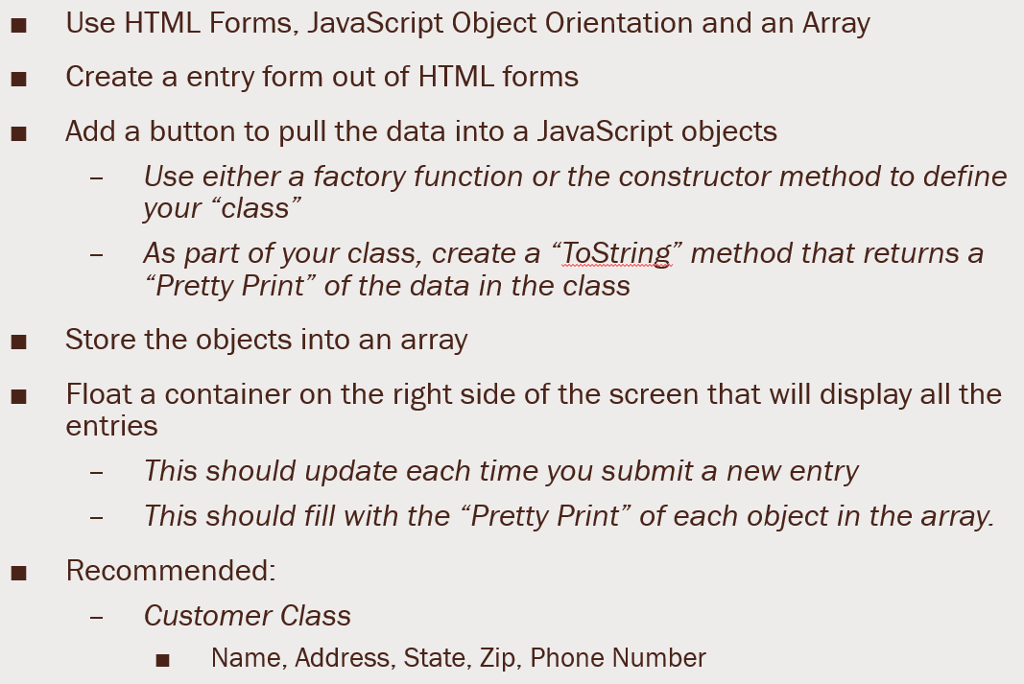 Solved Use HTML JavaScript Object Orientation and an |