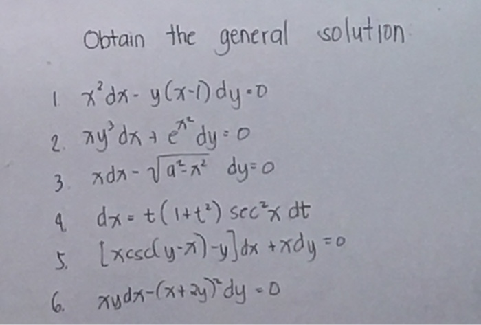 Solved Obtain The General Solution X 2dx Y X 1 Dy 0 Chegg Com