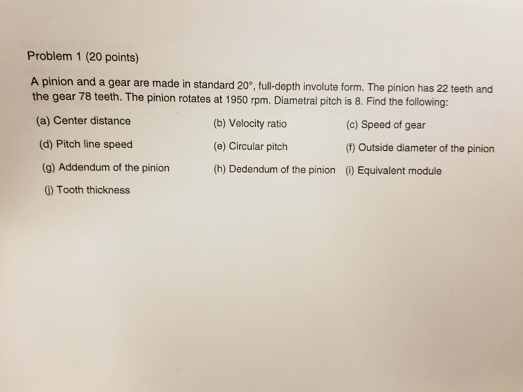 Problem 1 Points A Pinion And A Gear Are Made In Chegg Com