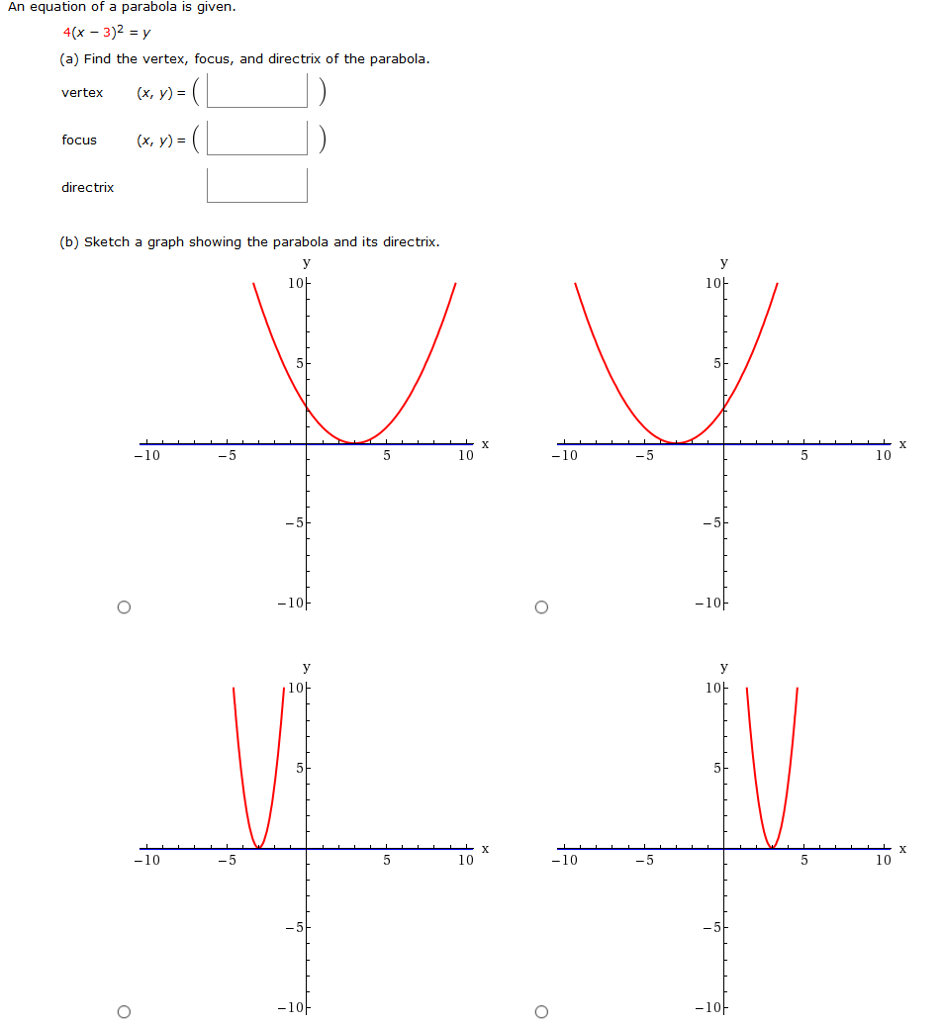 Solved An Equation Of A Parabola Is Given 4 X 3 2 Y Chegg Com