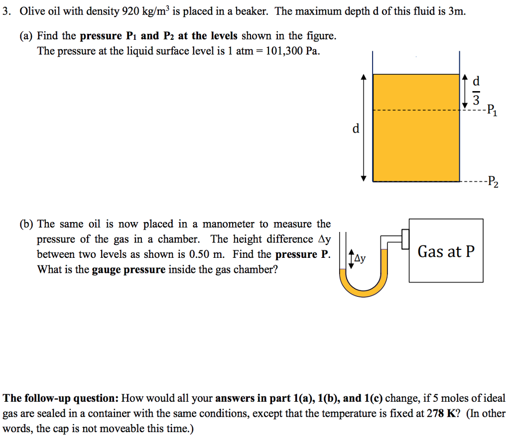 Solved 3. Olive Oil With Density 920 Kg/m3 Is Placed In A...