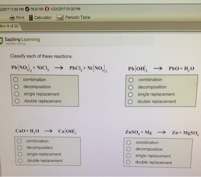 Solved: Classify Each Of These Reactions. Pb(NO_3)_2 + NiC ...