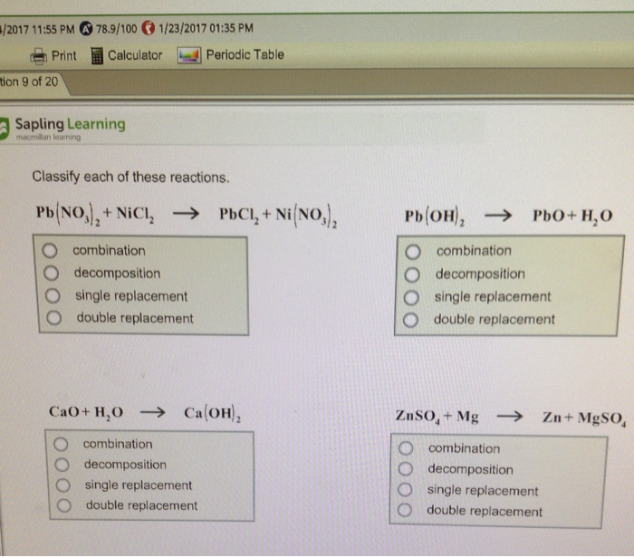 Solved: Classify Each Of These Reactions. Pb(NO_3)_2 + NiC... | Chegg.com