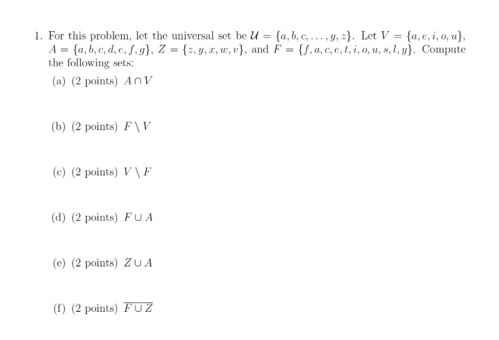 Solved 1 For This Problem Let The Universal Set Be U A Chegg Com
