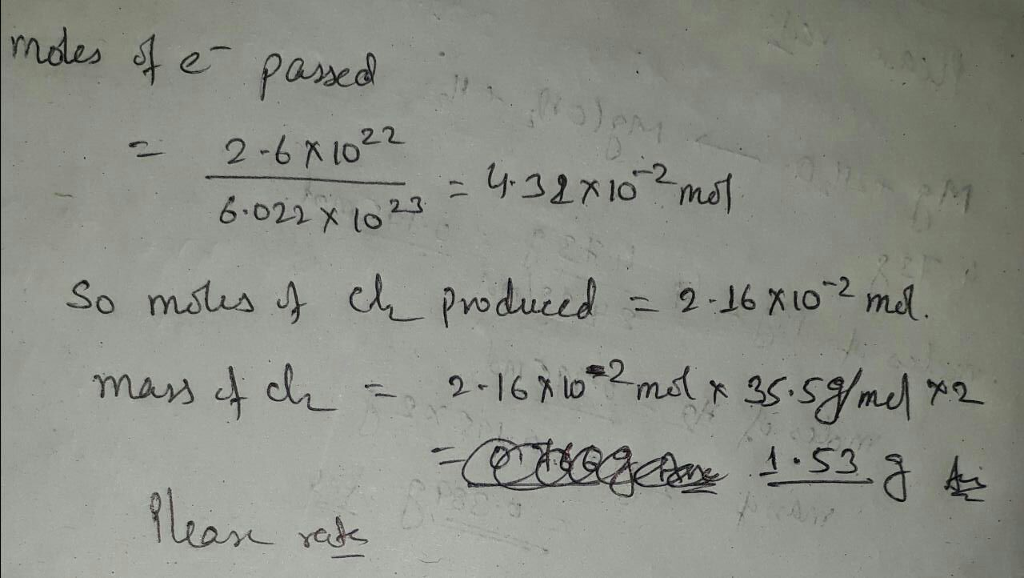 Question & Answer: The electrolysis of an aqueous solution of NaCl has the overall reaction: 2H_2O + 2C1^-..... 1